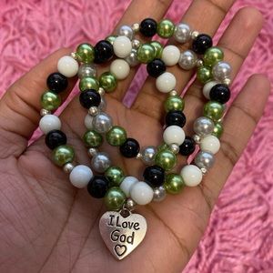 Handmade Green and Black Beaded Bracelets